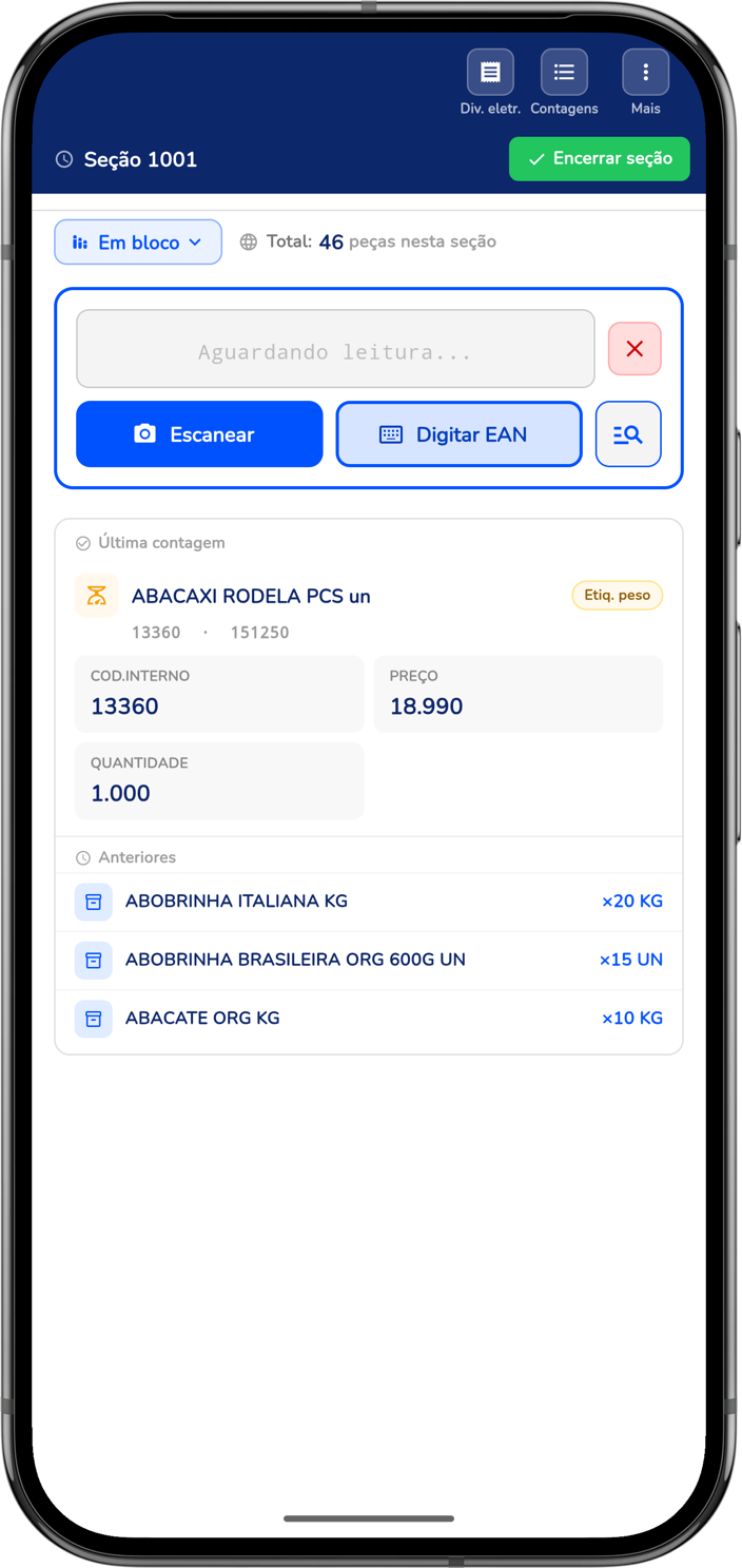 Aplicación FORBIX en la pantalla de conteo de productos con etiqueta